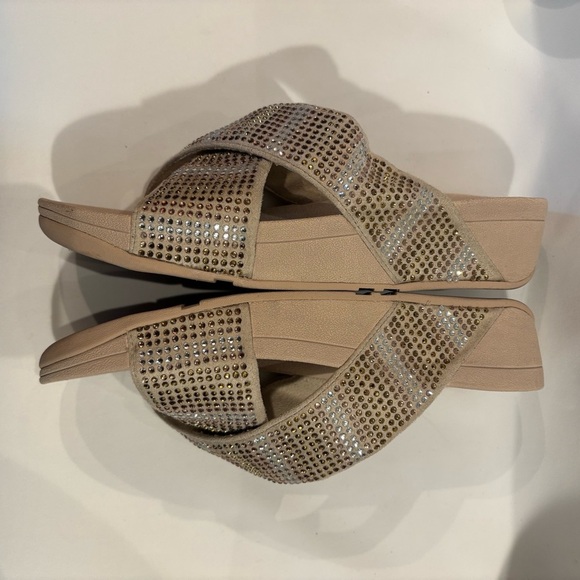 FITFLOP Sz 7 Strobe Crisscross Slide Confort Sandals with Rhinestone Encrusted - Picture 6 of 9